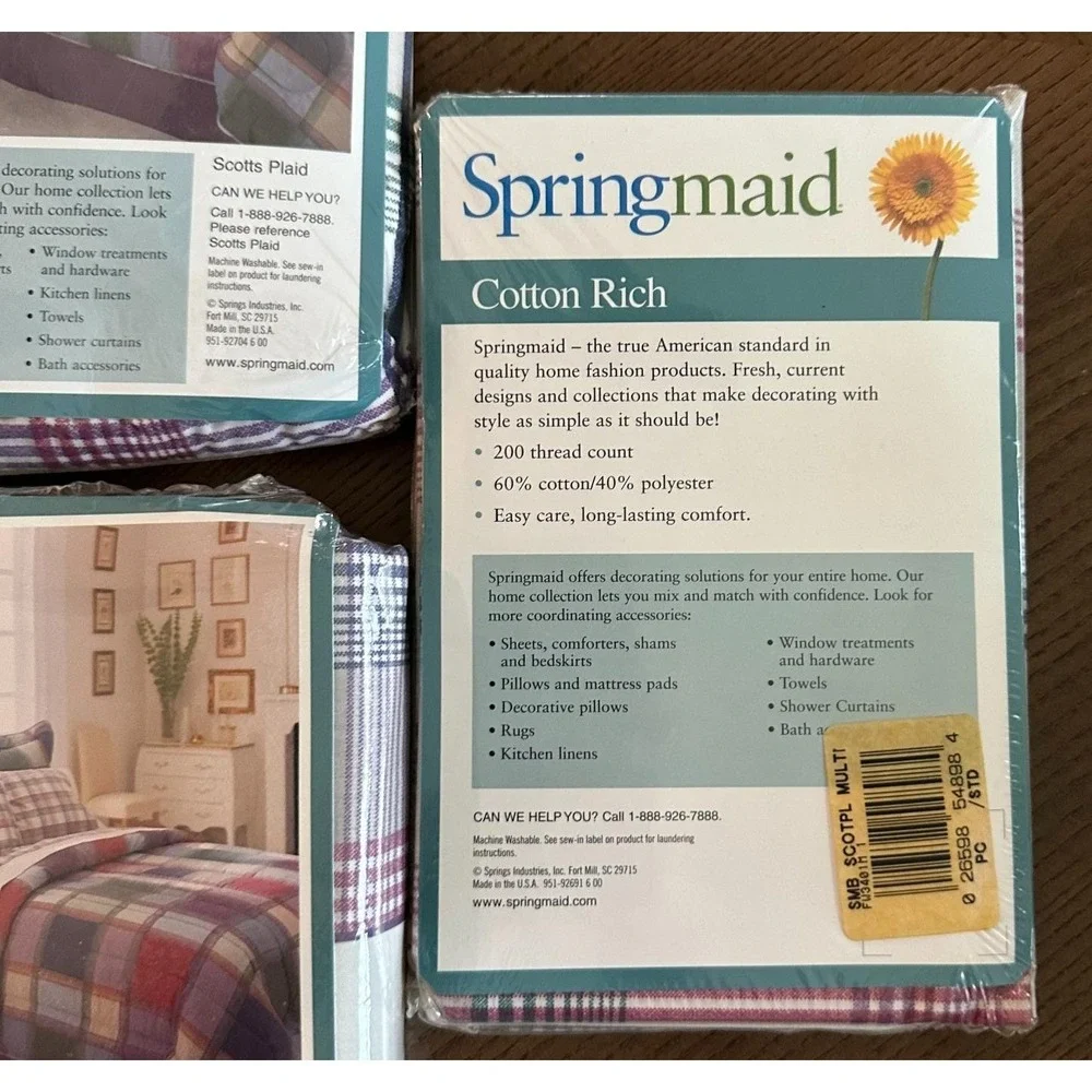 Vintage Springmaid Cotton Rich Twin Flat Sheet NEW Scotts Plaid Pink Green‎